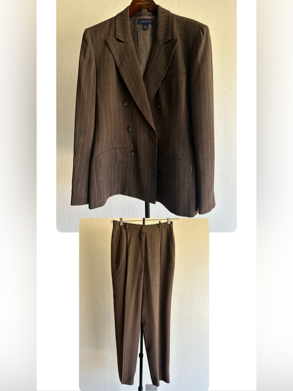 Anne Klein Brown Pinstripe Double-Breasted Blazer & Trousers